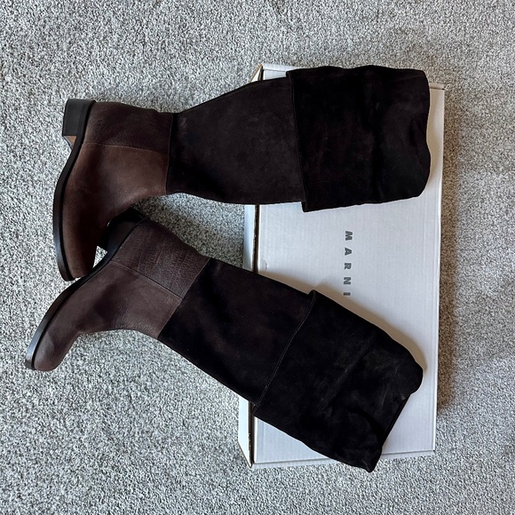 Y2K Marni Chocolate Suede Fold-Over Tall Boots • Size 38/8 • Made in Italy - Picture 9 of 9